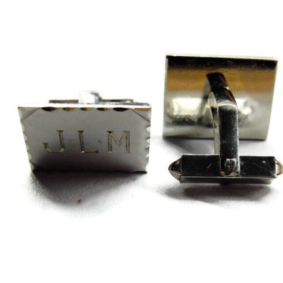 "JLM" Monogram Initial Cufflinks Vintage Sterling Silver 925 Curve Bullet Patina - Picture 3 of 10